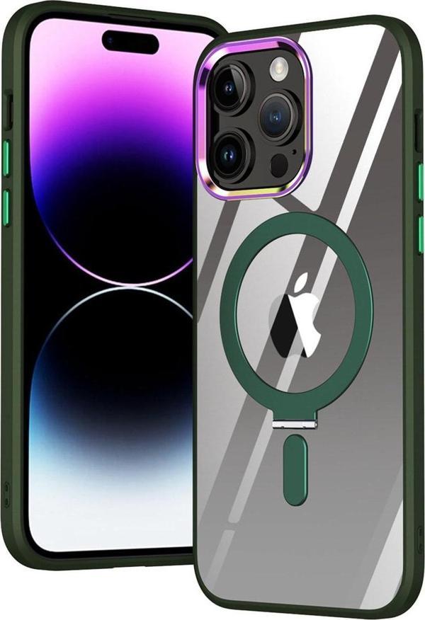 Teknomoda Apple Iphone 12 Pro Max Kılıf Standlı Magsafe Manyetik Kablosuz Şarj Uyumlu Renkli Şeffaf Kapak - Image 1