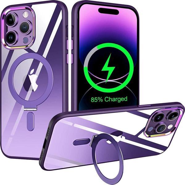 Teknomoda Apple Iphone 12 Pro Max Kılıf Standlı Magsafe Manyetik Kablosuz Şarj Uyumlu Renkli Şeffaf Kapak - Image 1