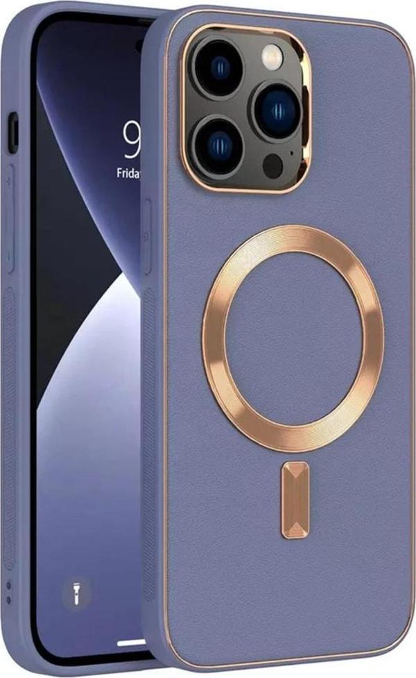 Teknomoda Apple Iphone 13 Kılıf Gold Magsafe Wireless Kablosuz Şarj Uyum Suni Deri Hibrit Kapak - Image 1