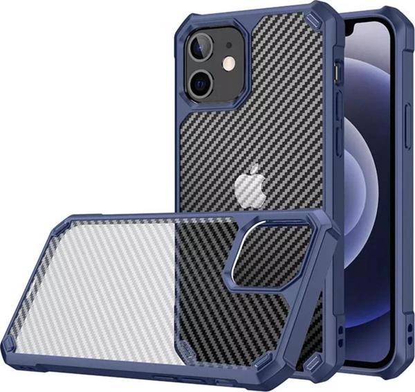 Teknomoda Apple Iphone 12 Mini Kılıf Şeffaf Karbon Desen Korumalı Kapak - Image 1