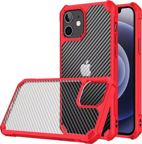 Teknomoda Apple Iphone 12 Mini Kılıf Şeffaf Karbon Desen Korumalı Kapak - Image 1