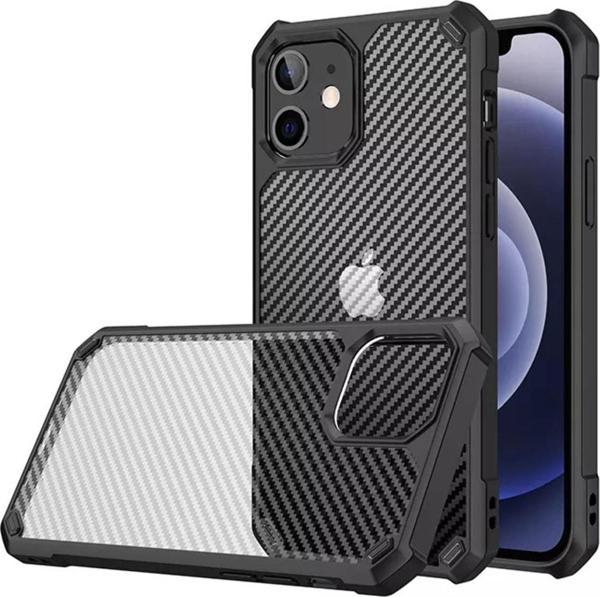 Teknomoda Apple Iphone 12 Mini Kılıf Şeffaf Karbon Desen Korumalı Kapak - Image 1