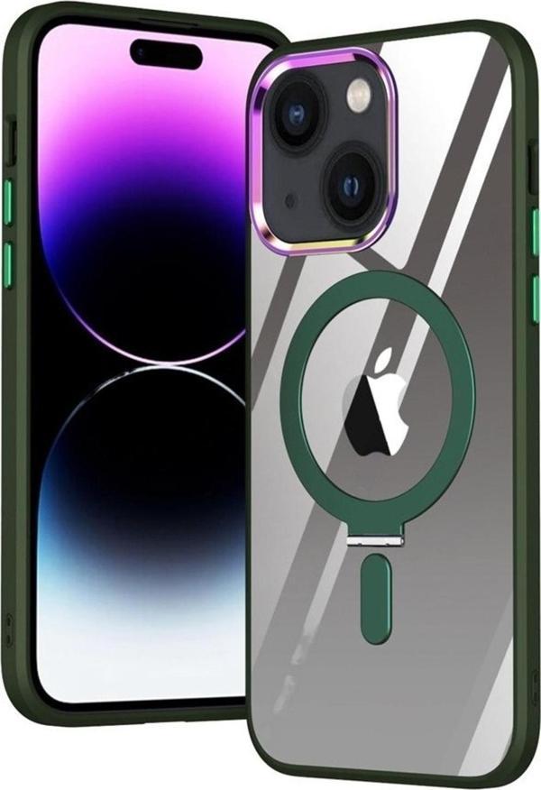 Teknomoda Apple Iphone 13 Kılıf Standlı Magsafe Wireless Kablosuz Şarj Uyumlu Manyetik Renkli Şeffaf Kapak - Image 1
