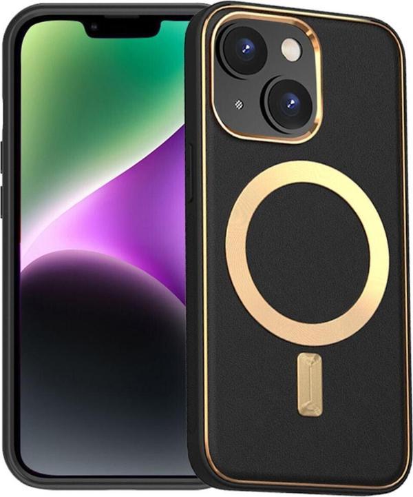 Teknomoda Apple Iphone 15 Kılıf Gold Magsafe Wireless Kablosuz Şarj Uyum Suni Deri Hibrit Kapak - Image 1