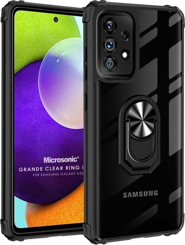 Microsonic Samsung Galaxy A32 4G Kılıf Grande Clear Ring Holder Siyah - Image 1