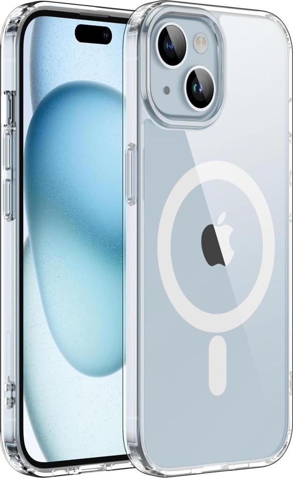 Teknomoda Apple iPhone 15 PLUS Kılıf Magsafe Kablosuz Şarj Uyumlu Şeffaf Kapak - Image 1