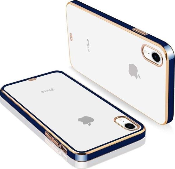 Teknomoda Apple iPhone XR Kılıf Kamera Lens Korumalı Kenarları Renkli Gold Arkası Şeffaf Silikon - Image 1