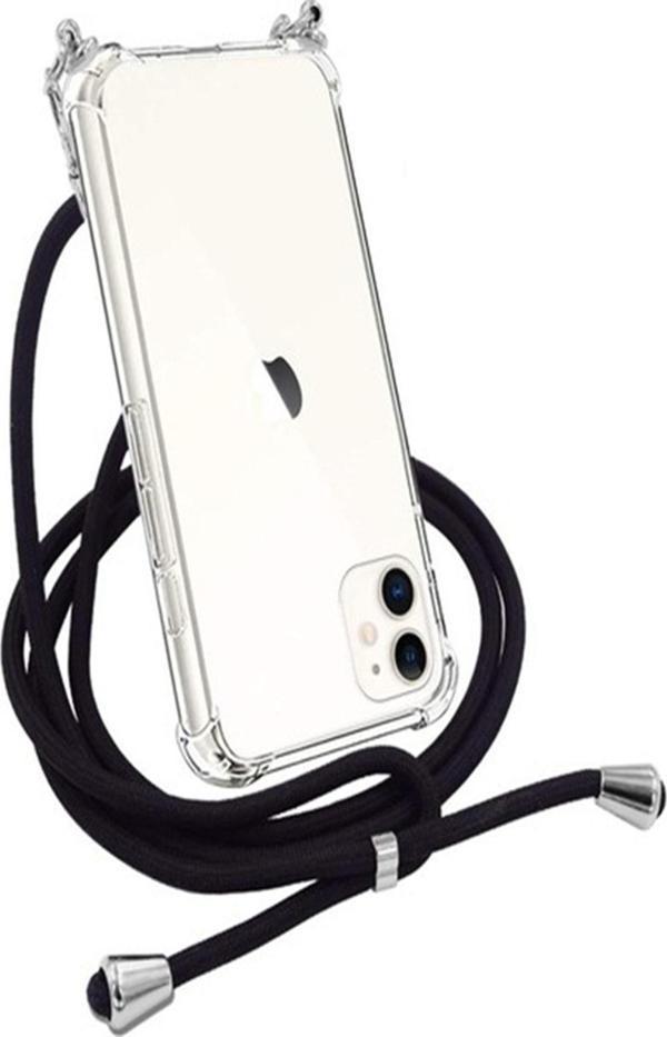 Teknomoda Iphone 11 (6.1 Inç) Siyah Şeffaf Boyun Omuz Askılı Ipli Kordonlu Kılıf - Image 1