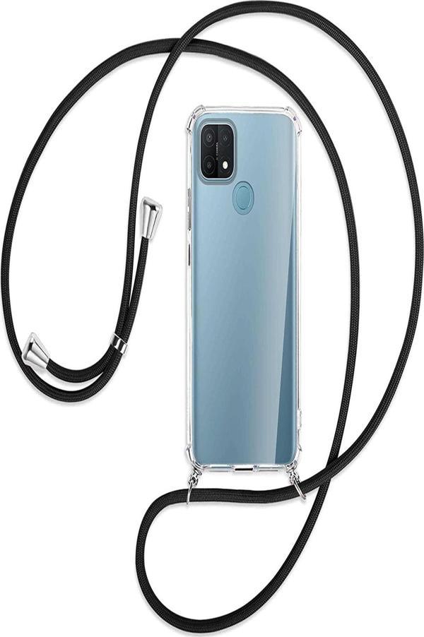 Teknomoda Oppo A15 Kılıf Boyun - Omuz Askılı Köşe Korumalı Siyah Ipli Şeffaf Silikon - Image 1