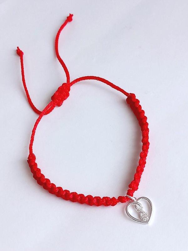 Luna Luster Gümüş Kırmızı İp Sonsuz Kalp Tasarım Şans Bileklik Öğretmenler Günü Hediye - Image 1