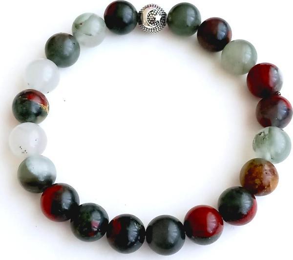 Luna Luster Gümüş Hematit Kan Doğal Taşlı Özel Tasarım Erkek Bileklik Sağlık Enerji Denge - Image 1