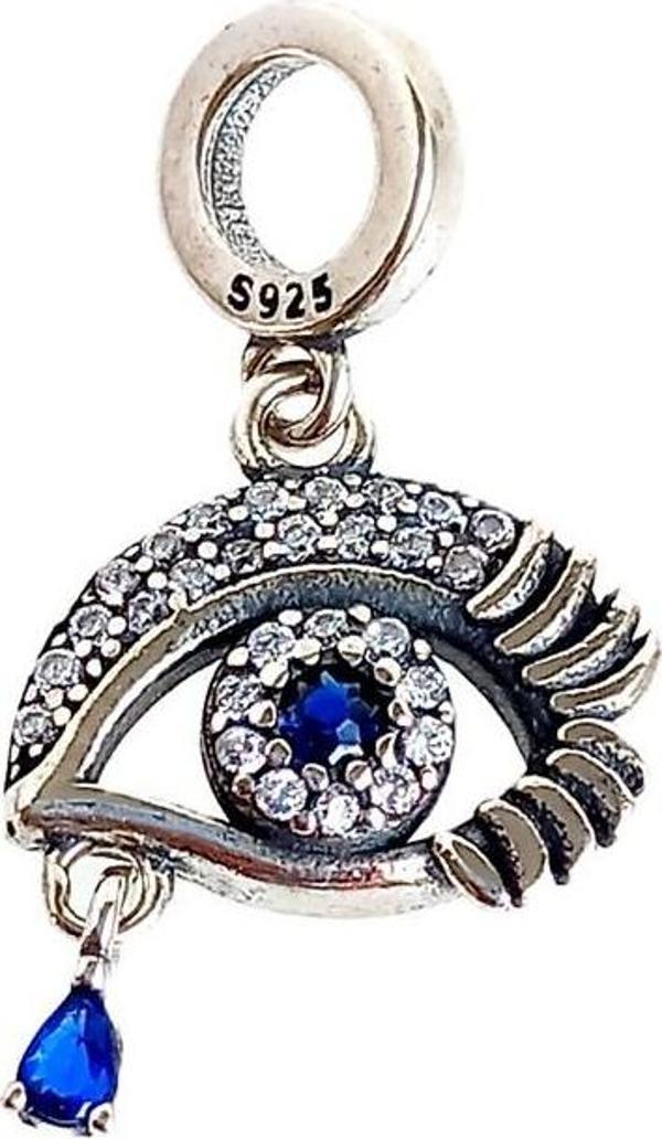 Luna Luster Gümüş Işıltılı Mavi Göz Pan Tasarım Bileklik Uyumlu Kadın Charm Sevgililer Günü Hediye - Image 1