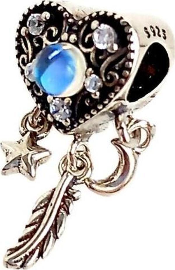 Luna Luster 925 Ayar Gümüş Mavi Ay Taşı Yıldız Tasarım Pan Uyumlu Kadın Charm Doğum Günü Hediye - Image 1