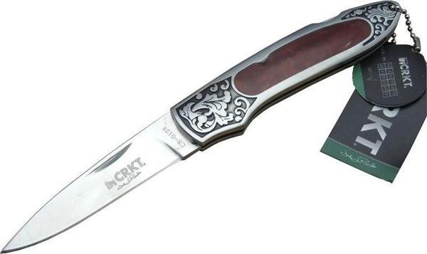CRKT CR 0128 RD Kamp Çakı 18 cm - Metal Desenli Sap, Kılıflı, Kutulu - Image 1