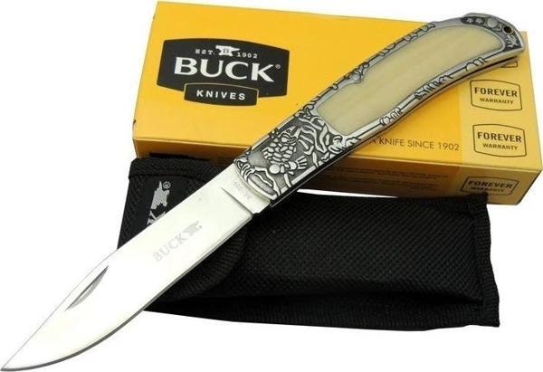 Buck Knives BK-009WY Kamp Çakı 23 cm - Sedef & Metal Saplı, Kılıflı, Kutulu - Image 1