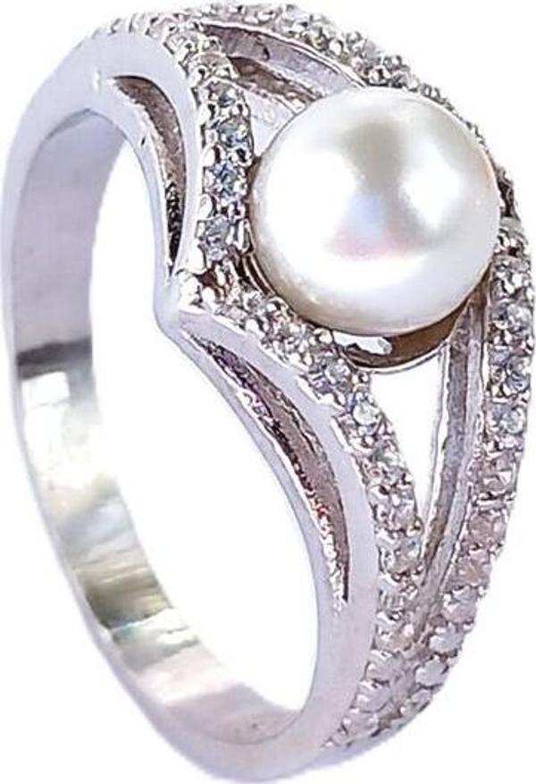 Luna Luster 18 Ayar Altın Kaplama Işıltılı V Damla Tasarım Inci Kadın Gümüş Yüzük Doğum Günü Hediye 182 - Image 1