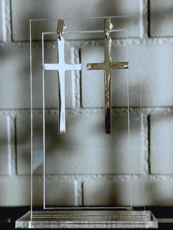 Luna Luster 18 Ayar Altın Kaplama Haç Istavroz Büyük Plaka Tasarım Kadın Gümüş Küpe Anneler Günü Hediye 411 - Image 1