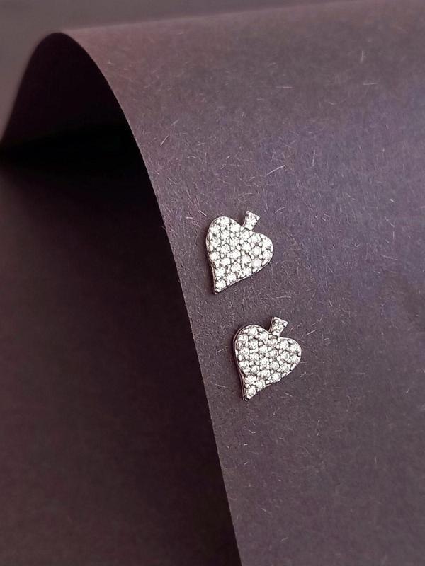 Luna Luster Gümüş Işıltılı Şans Tasarım Maça Ası Kalp Kadın Küpe Doğum Günü Hediye - Image 1