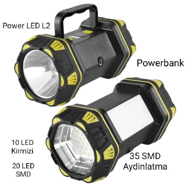 F-262 Yeni Güçlü Çift Taraflı Taşınabilir Spot Ve Işıldak Usb Powerbank Şarjlı Fener - Image 1