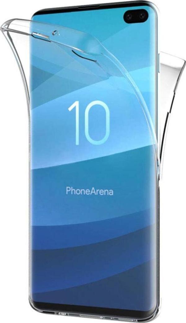 Teknomoda Samsung Galaxy S10 Plus 360 Derece Kılıf Şeffaf Silikon Ön + Arka - Image 1