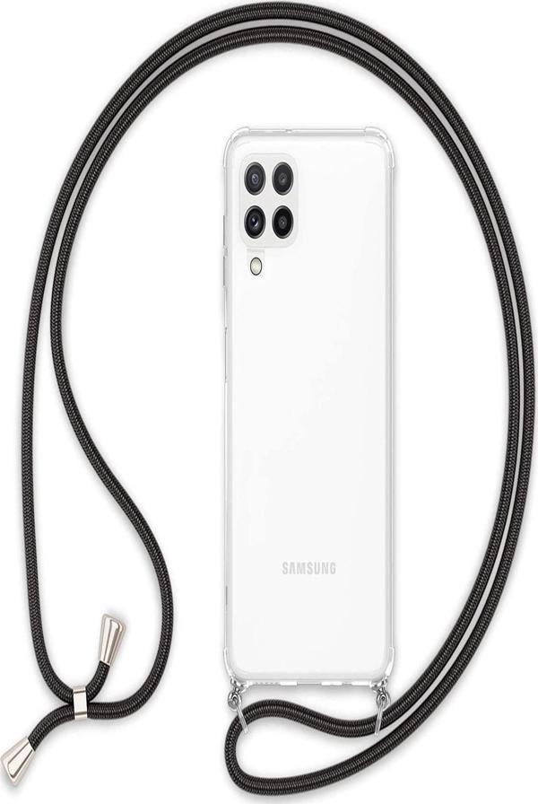 Teknomoda Samsung A22 Kılıf Boyun - Omuz Askılı Köşe Korumalı Siyah Ipli Şeffaf Silikon - Image 1
