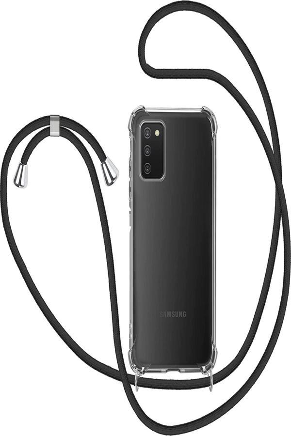 Teknomoda Samsung Galaxy A03s Kılıf Boyun - Omuz Askılı Köşe Korumalı Siyah Ipli Şeffaf Silikon - Image 1