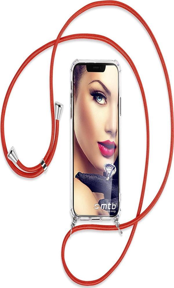 Teknomoda Xiaomi Mi 11 Lite Uyumlu Kılıf Boyun - Omuz Askılı Köşe Korumalı Kırmızı Ipli Şeffaf Silikon - Image 1