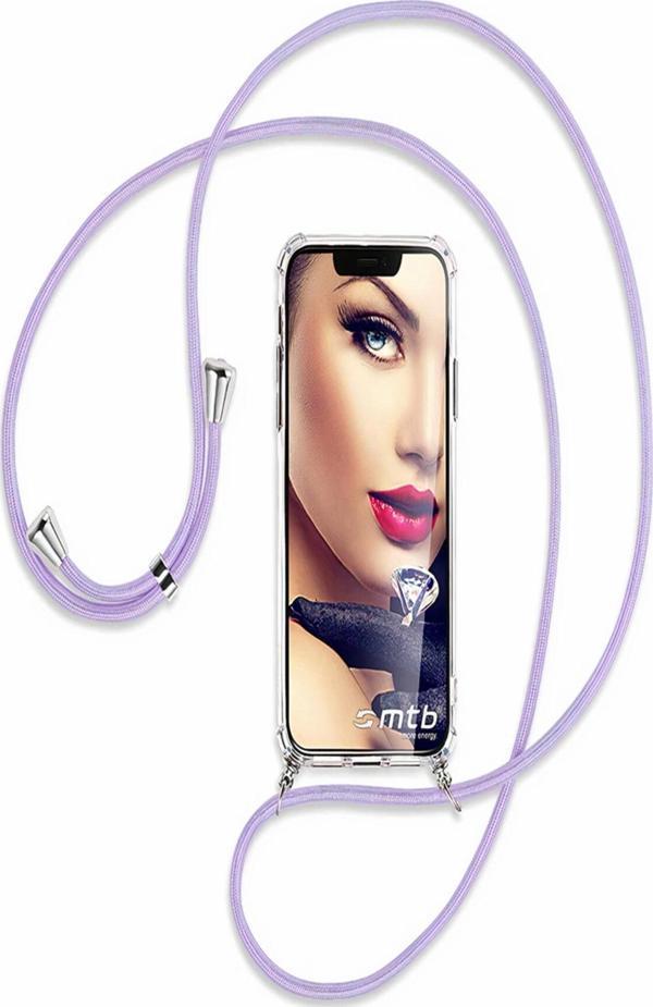 Teknomoda Xiaomi Mi 11 Lite Uyumlu Kılıf Boyun Omuz Askılı Köşe Korumalı Lila Mor Ipli Şeffaf Silikon - Image 1