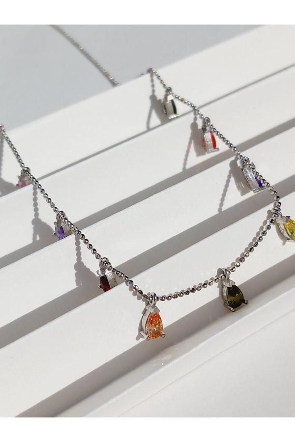 Luna Luster 18 Ayar Altın Kaplama Damla Gökkuşağı Tasarım Şans Pırıltılı Kadın Gümüş Kolye Anneler Günü Hediye - Image 1