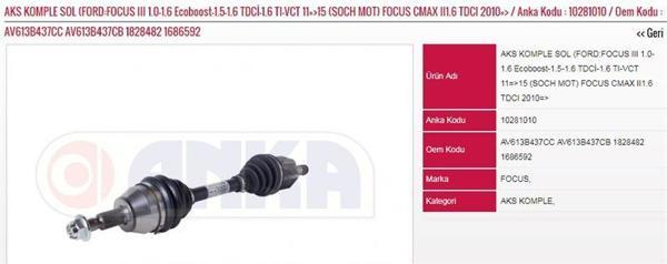 AKS KOMPLE SOL (FORD:FOCUS III 1.0-1.6 ECOBOOST-1.5-1.6 TDCİ-1.6 TI-VCT 11=>15 (SOCH MOT) - Image 1