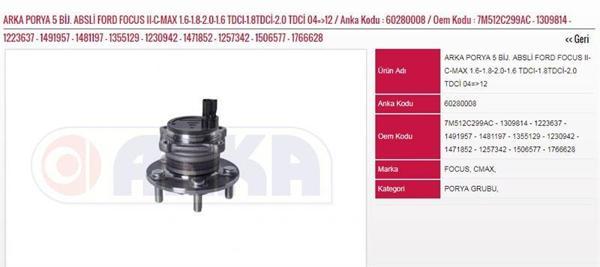 ARKA PORYA 5 BİJ. ABSLİ 1.6-1.8-2.0-1.6 TDCI-1.8TDCİ-2.0 TDCİ 04=>12 YENİ FORD FOCUS II CMAX - Image 1