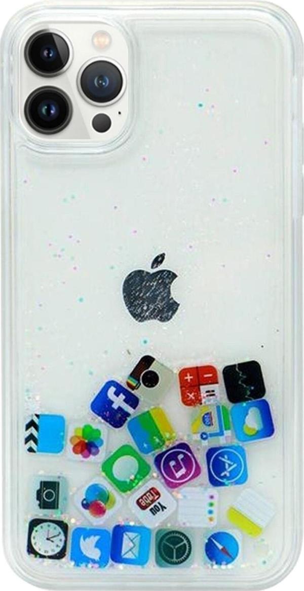 Teknomoda Iphone 13 Pro Max Uyumlu Kılıf Simli Sulu Ios Ikon Silikon - Image 1