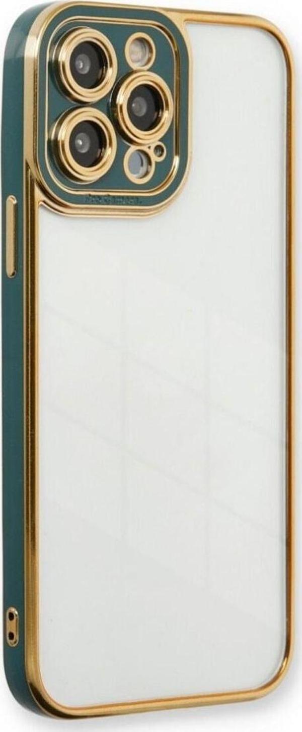 Teknomoda iPhone 14 Uyumlu PRO MAX Kılıf Kamera Lens Korumalı Kenarları Renkli Gold Arkası Şeffaf Silikon - Image 1