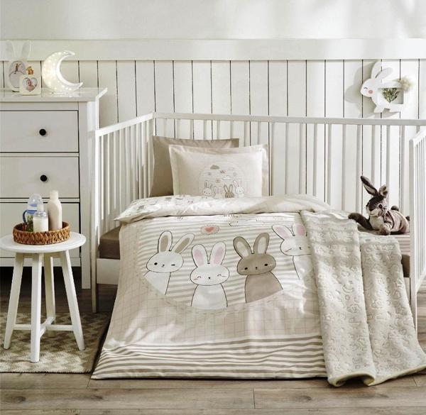 Özdilek Ranforce Bebek Battaniyeli Nevresim Takımı-Hello Rabbit Bej - Image 1