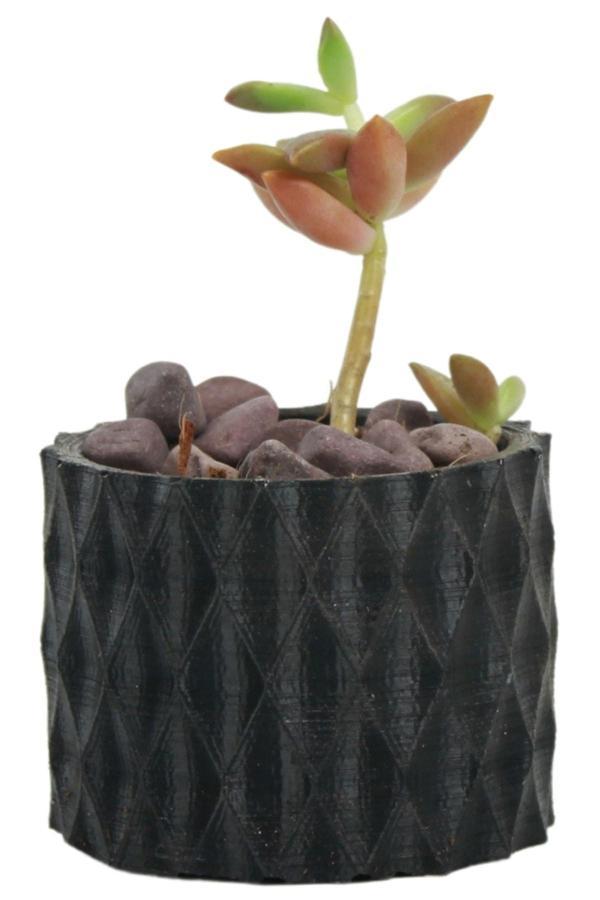 Mini Çiçek Saksı Küçük Sukulent Siyah Kaktüs Saksısı Baklava Çizgili Model - Image 1