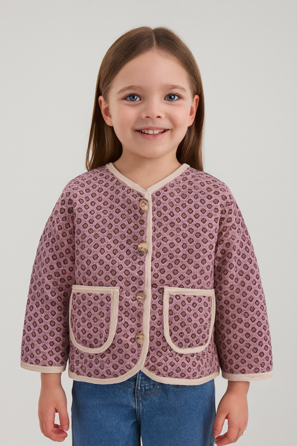 Desenli Kapitone Pamuk Kız Çocuk Hırka - Image 1