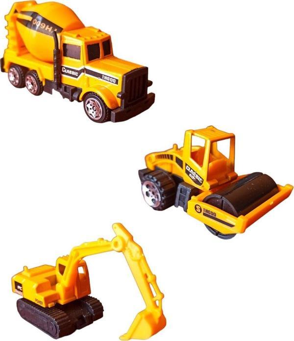 Pop Şeker Metal İş Makineları 3'Lü Mini Boy Oyuncak İş Makineları İnşaat Seti - Image 1