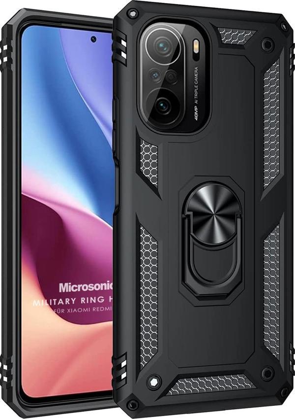 Microsonic Xiaomi Poco F3 Kılıf Military Ring Holder Siyah - Image 1