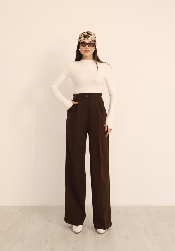 Kadın Kahverengi Arkası Lastikli Palazzo Pantolon - Image 1