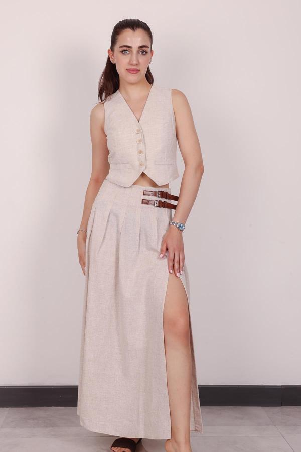 Kadın Taş Tokalı Keten Etek - Image 1