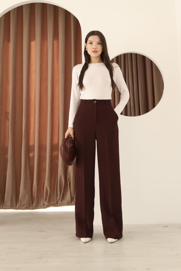Kadın Vişne Pilesiz Palazzo Pantolon  - Image 1