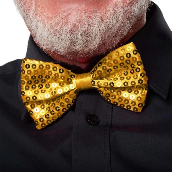 Gece Işıltısı Altın Payetli Pullu Papyon 7x2 Cm - Image 1