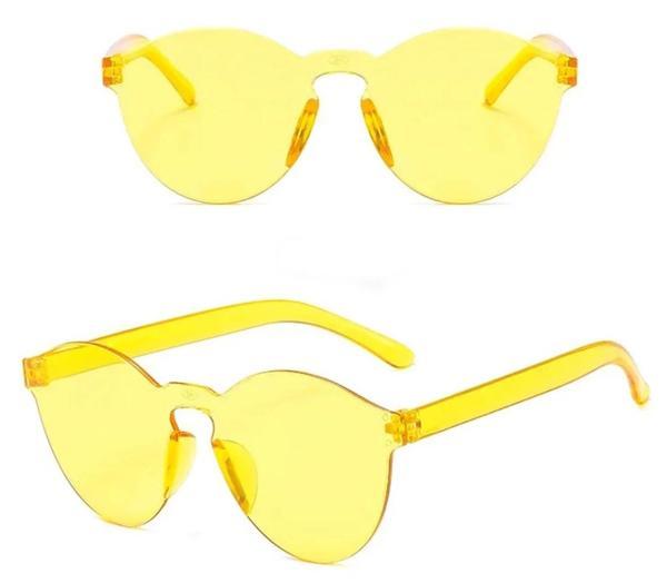 Sert Mika Oval Şekilli Çerçevesiz Sarı Gözlük Retro Parti 5x14 Cm - Image 1