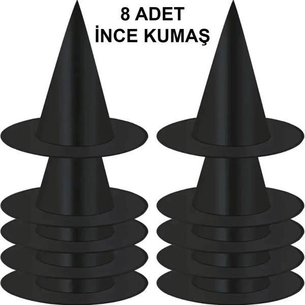 8 Adet Siyah Cadı Şapkası – Yetişkin  Çocuk Kostüm Aksesuarı - Image 1