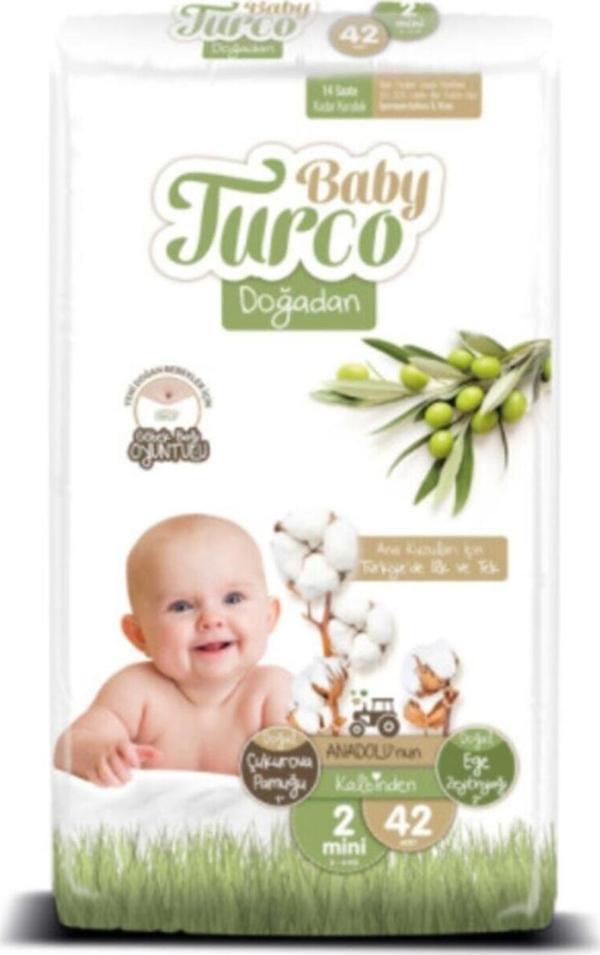 Baby Turco Bebek Bezi Doğadan Beden:2 (3 - 6 Kg) Mini (Göbek Bağı Oyuntulu) 42 Adet Jumbo Paket - Image 1