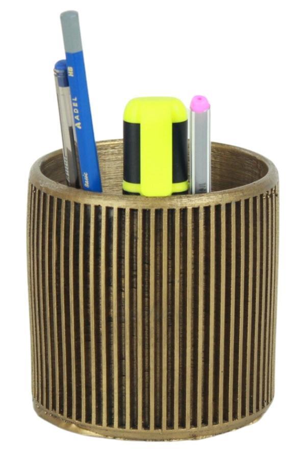 Kalemlik Altın Eskitme Renk Masa Kalemliği Organizer Kalemlik Düz Çizgili Model - Image 1