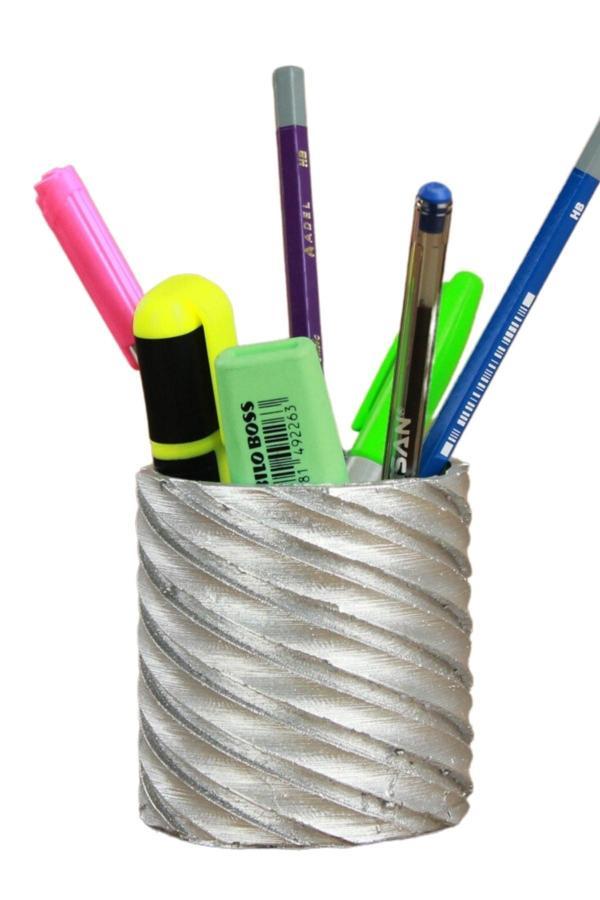 Kalemlik Gümüş Renk Masa Kalemliği Organizer Kalemlik Çapraz Model - Image 1