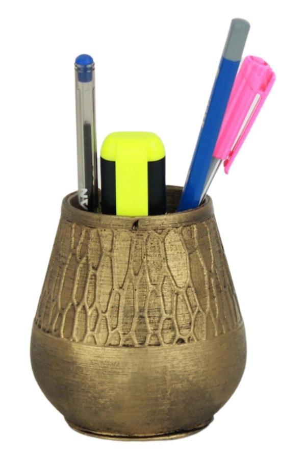 Kalemlik Altın Eskitme Renk Masa Kalemliği Organizer Kalemlik Vazo Model - Image 1