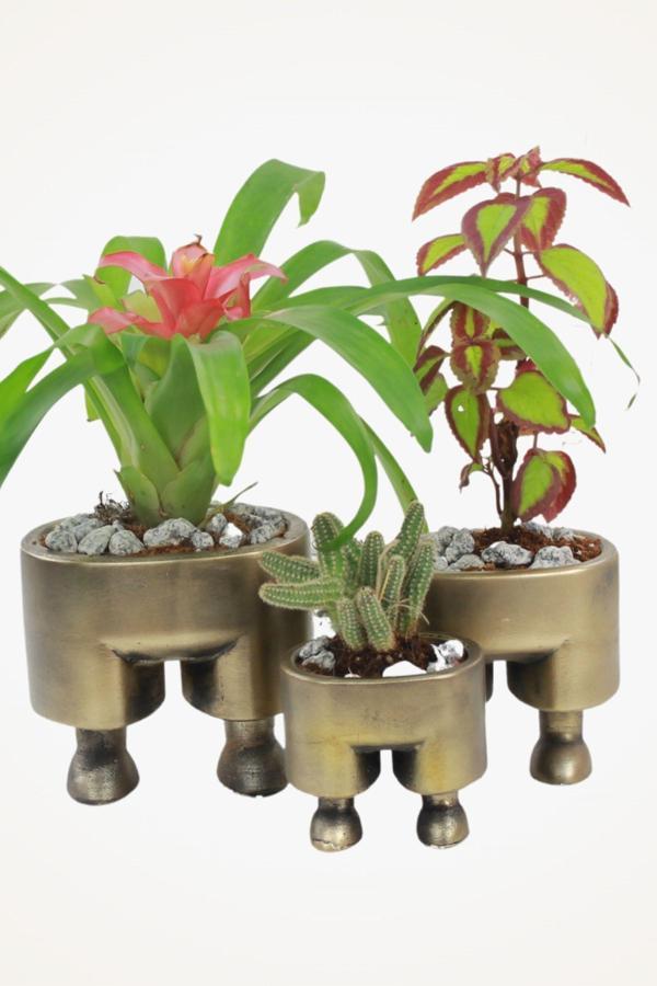 Viselia Büyük Dekoratif Saksı Altın Çiçek Saksısı 3 Adet 3 Boy Pantolon Model - Image 1