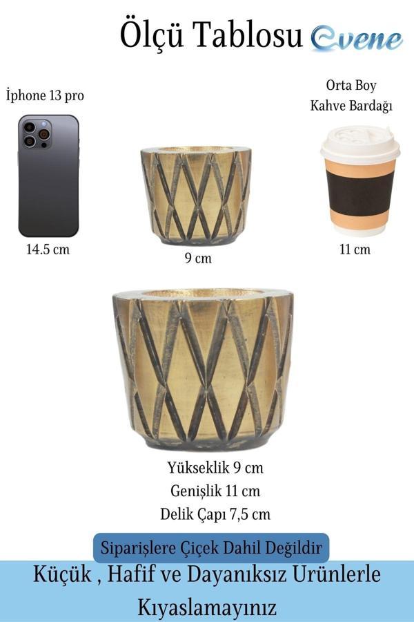 Saksı Çiçek Kaktüs Saksısı Lüx 11 Cm Altın Eskitme Varak Boyalı Baklava Desen Saksı Çiçeklik - Image 1